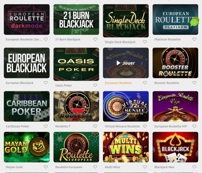 Cadoola Casino jeux table