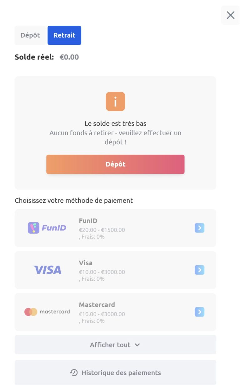 Cadoola Casino moyens paiement retrait